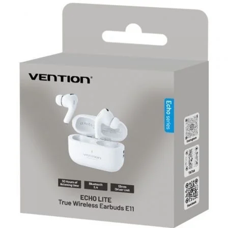 Vention Auriculares Bluetooth Echo Lite E11 con Estuche de Carga, Autonomía 6h, Blancos